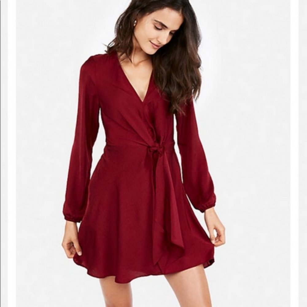 EXPRESS Mini Wrap Flare Long Sleeve Dress M
